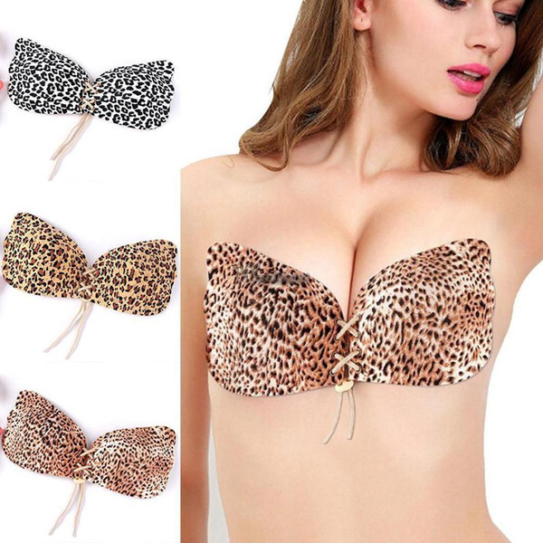 2 Colors Leopard Silicone Invisible Bra Push-up Strapless Self Adhesive Stick on Gel Bras Bust Body Breast Support Women D0187