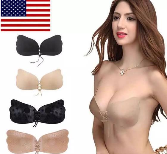 2018 Ladies Women Butterfly Push Up Bra Invisible Free Stick On Self Adhesive Front Bandage Lacing Bras Backless Strapless Lingerie