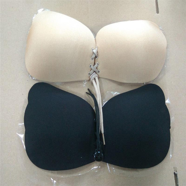 Ladies Women Butterfly Push Up Bra Invisible Free Stick On Self Adhesive Front Bandage Lacing Bras Backless Strapless Lingerie Cup