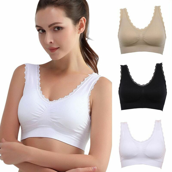 Lace Seamless Bra Women Comfort Stretch Sports Yoga Crop Top Push Up Underwear Shaper With Removable Pads OOA6405