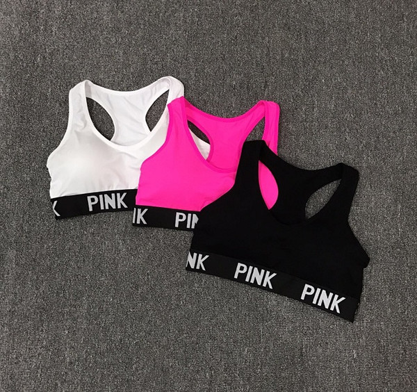 Pink Letter Sports Bras Running Yoga Shirts Pink Gym Bras Push Up Fitness Vest Elastic Fashion Crop Tops Adjustable Sexy Underwear New