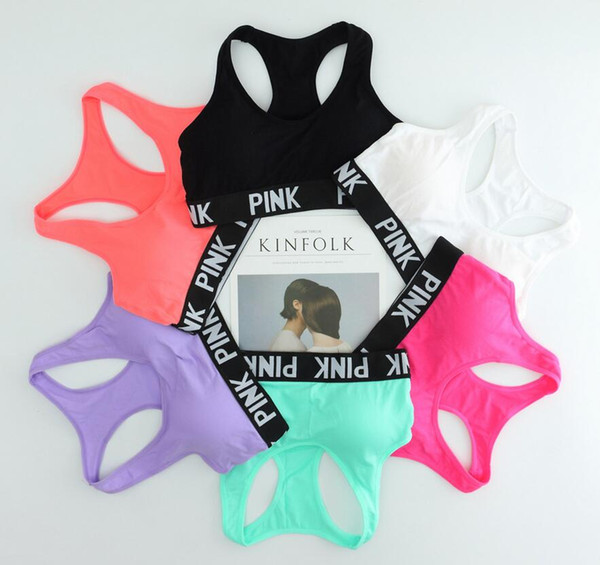 HOT Love Pink Letter Sexy Women Sports Bra Running Yoga Vest Shirts Shakeproof Gym Fitness Bra Push Up Elastic Crop Tops Underwear