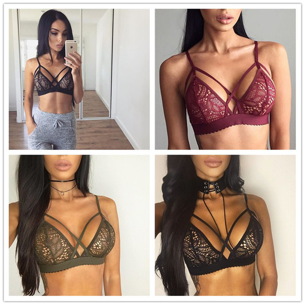 sexy crochet lace bralette flower push up bra women lingerie strappy bra floral v wirefree intimates brassiere underwear