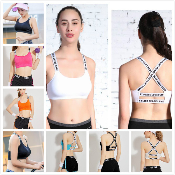 HOT Pink Letter Bra Running Sports Shirts Yoga Gym Vest Push Up Fitness Tops Sexy Underwear Lady Tops Adjustable Strap Bra 5 colors