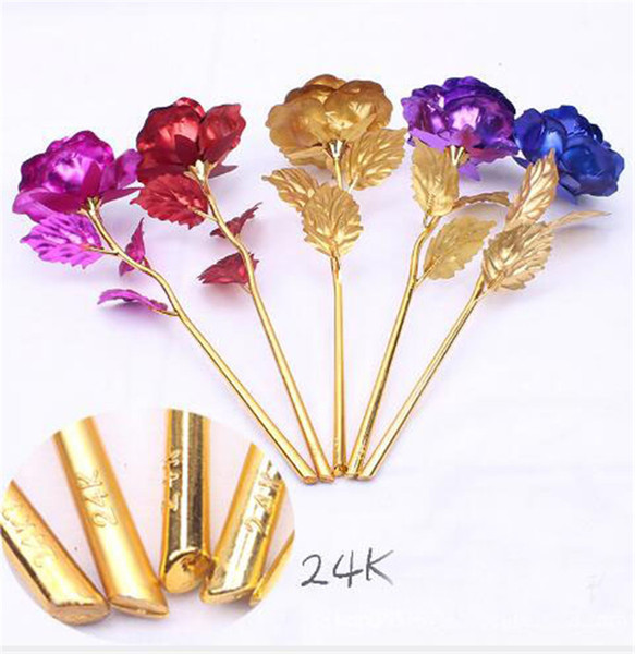 24k Gold Foil Plated Rose Wedding Decoration Golden Rose artificial flower only flower OR Flower base free shipping