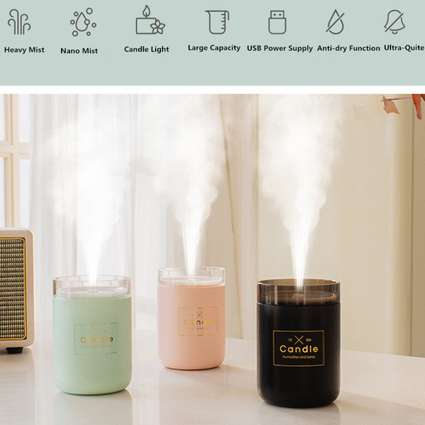 280ML Candle Humidifier Ultrasonic Air Humidifier Soft Light USB Essential Oil Diffuser Car Purifier Aroma Anion Mist Maker