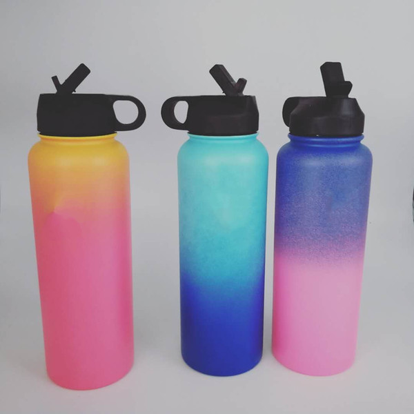 New Style Outdoor Water bottle 40oz Sport Insulated Stainless Steel Water Bottle Wide Mouth Gradient Color Water Bottle Filp Lids With Straw