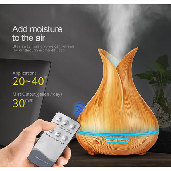 400ml LED Aroma Essential Oil Diffuser Ultrasonic Air Humidifier conditioners with Wood Grain 7 Color Changing LED Lights For home office