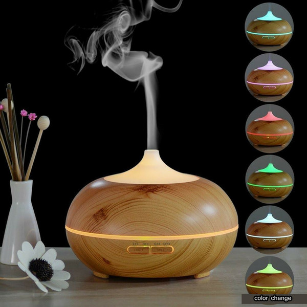 New humidifier round wood grain humidifier air purifier wood grain aromatherapy machine 300ml led lights essential oil ultrasonic air humidi