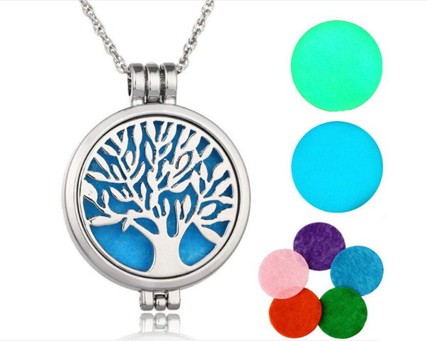 Aromatherapy Necklace Silver Color with Tree of Life Pattern & 7 Felt Pads Locket Pendant Oils Essential Diffuser Necklaces free ship