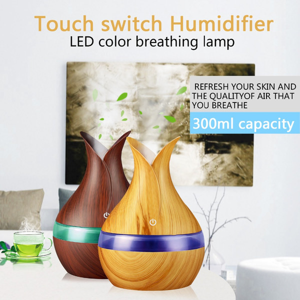 300ml USB Air Ultrasonic Aromatherapy Diffuser Wood Grain Ultrasonic Cool Mist Humidifier for Office Home Bedroom Living Room