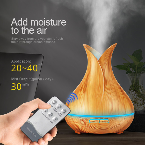 400ml Aroma Essential Oil Diffuser Ultrasonic Air Humidifier with Wood Grain 7 Color Changing LED Lights for Office Home