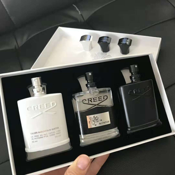 Hottest Creed Men Fragrance Set 3pcs/set t Intense Scent Fragrant Silver Mountain Water/Creed aventus/Green Irish Tweed 30ML*3 Free Shipping