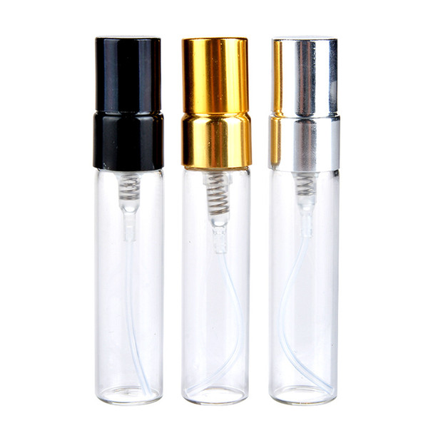 TOP 5ML 10ML Transparent Glass Spray Bottle Empty Clear Refillable Perfume Atomizer with Gold Silver Cap Portable Sample Glass Vials b706