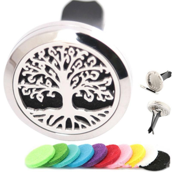 Trees of Life Aromatherapy Essential Oil surgical 30mm Stainless Steel Pendant Perfume Diffuser Car Locket Include 50pcs Felt Pads