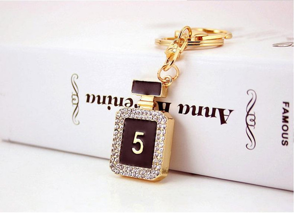 10pcs Creative Rhinestone perfume bottle Keychain Novelty Fashion gold plated alloy Key Chain Ring Bag Charm gift wholesale