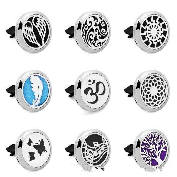 New Design 30mm Stainless Steel Car Diffuser Locket Aromatherapy Essential Oil Perfume Locket Jewelry Vent Clip For Car 10 Pads Random