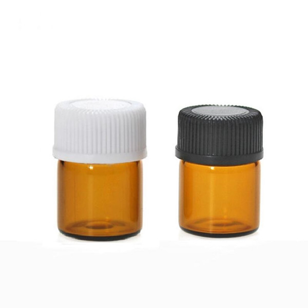 Mini 2ml Amber Glass Liquid Pot Aromatherapy Essential Oil Bottle Opening Adapter & Cap Container with Orifice Reducer and Cap