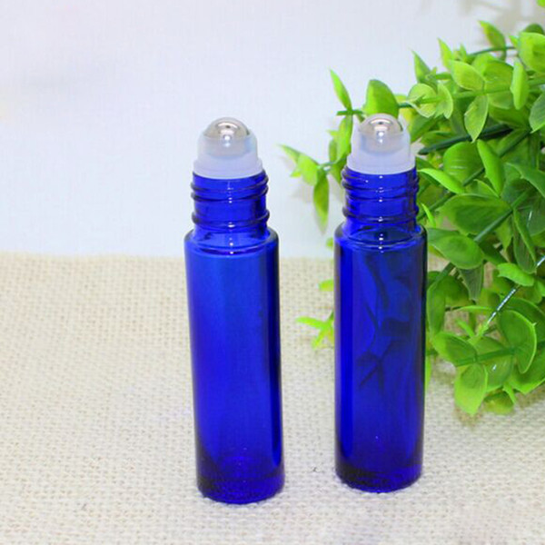 10ml Blue Glass Roller Bottles With Metal Ball for Essential Oil Aromatherapy Perfumes and Lip Balms Free Shipping Glass Make Up Bottles