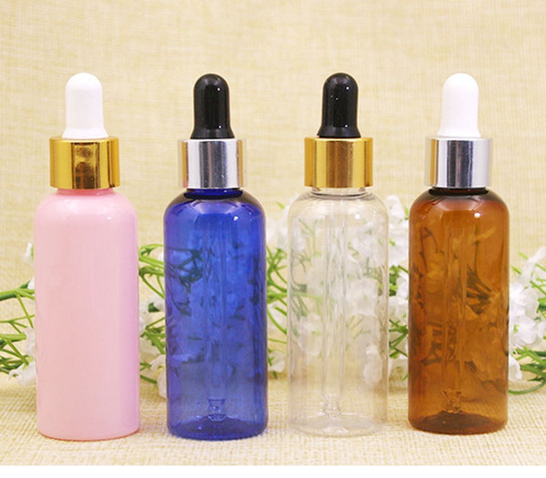 4 Color Plastic PET Dropper Bottle For Essential Oil 50ML Rubber Dropper Bottles Container Free Shipping