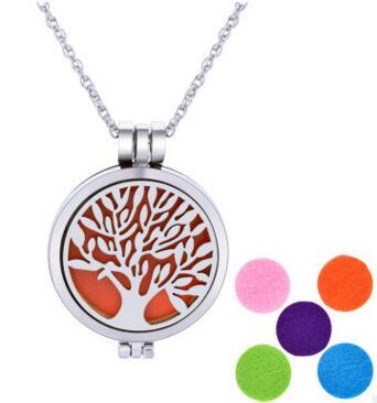 Tree of life Aromatherapy Essential Oil Diffuser Necklace Locket Pendant 316L Stainless Steel Jewelry with 24