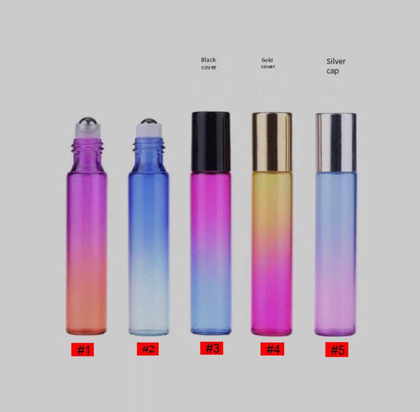 10ml Roll on Glass Bottle with Discoloration Glass Ball Refillable Roller Glass Vials for Perfume Essential Oils Pink/Blue/Green/Purple