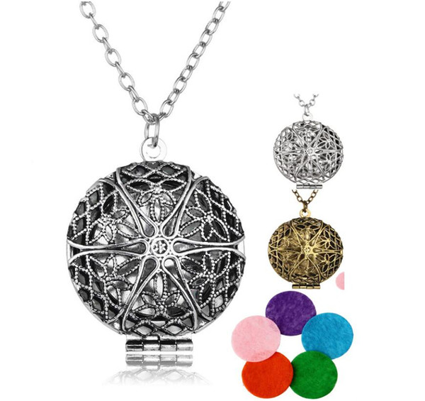 Premium Aromatherapy Essential Oil Diffuser Necklace Locket Pendant Antique Silver perfume locket 60cm Chains Jewelry With 5 Pads