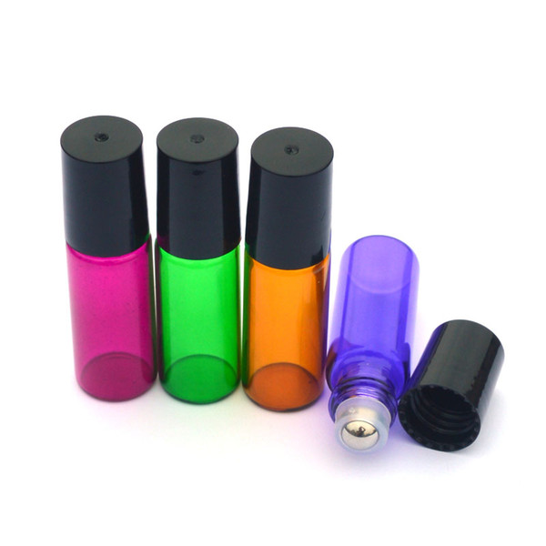 5ml Glass Bottle PINK AMBER BLUeE Green Empty Roll on Glass Bottle for Essential Oil Bottle METAL Roller Ball 300PCS/LOT