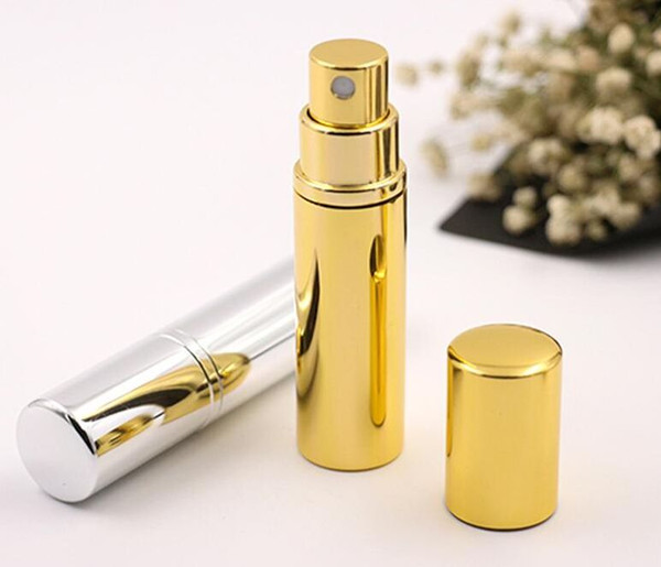 Brilliant Gold Silver 5ml Refillable Portable Mini perfume bottle &Traveler Aluminum Spray Atomizer Empty Parfum Spray Atomizer Container