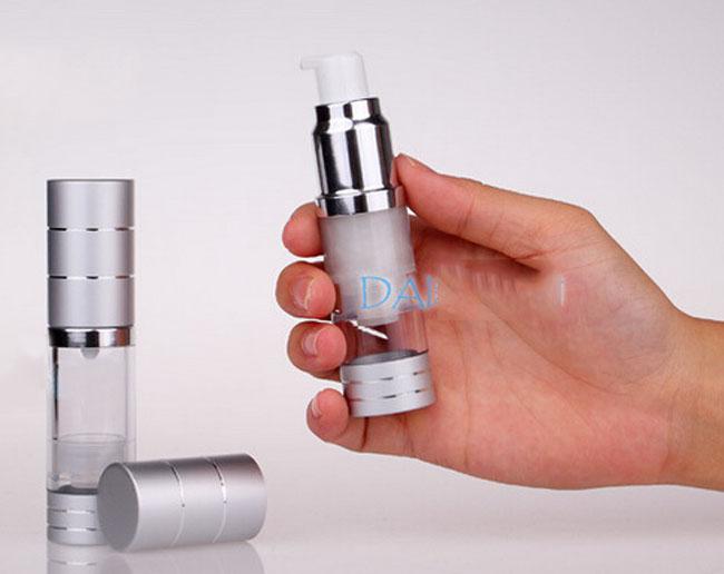 Empty refillable Airless Lotion Treatment Pump Cosmetic Dispensing Bottles 15ml /0.5oz For gels, lotions, liquid makeup, etc.