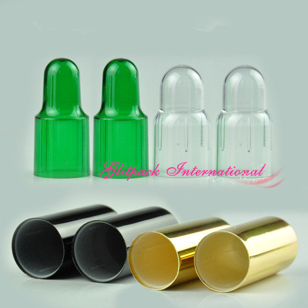 Dropper lid accessories Clear and Green Plastic cap dust cover for cosmetic bottles polypro friction fit caps closure 18mm neck