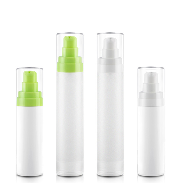 50pcs 15ml 30ml 50ml Green Airless Lotion Pump White Frosted PP airless bottle for Eye cream Foundation Toner subpackage bottles