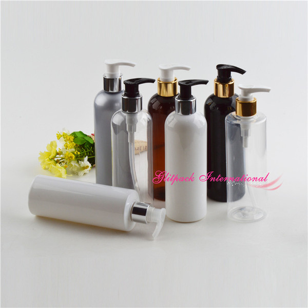300ml bottle refillable Gold Pump PET Empty bottles for shampoo soap pump dispenser silver cover plastic 10oz bottle pearl gray