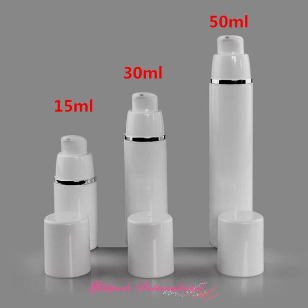 50pcs/lot Empty 15ml 30ml 50ml PP Airless Bottles White Airless Vacuum Pump Lotion Bottle with Silver Line Cosmetic Packagings