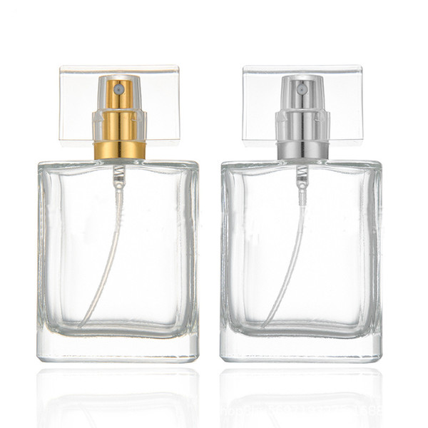 Fashion Style 30ml 50ml Portable Clear Glass Spray Perfume Bottle With Gold Silver Nozzle Empty Glass Cosmetic Containers Free Shipping