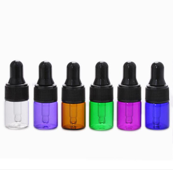 1000pieces/lot 2ml Mini Empty Dropper Glass Bottle Colorful Aromatherapy Essential Oil vial 2ml With Glass Eye Dropper