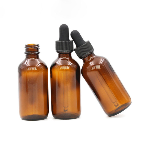 Factory Price Boston Round Amber Glass Dropper Bottles 60ml Essential Oil Glass Bottles 2oz With Childproof Resistant Dropper