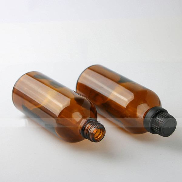 Wholesale 100ml amber Essential oil bottles refillable glass bottle 420pcs/carton with black screw cap for cosmetics packing