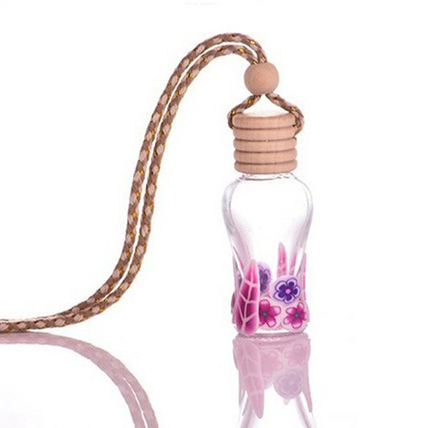 100pcs/lot Hanging Rope Polymer Clay Empty Bottles 15ML Essential Oil Perfume Glass Bottle Car Decoration Mix Color Free Shipping