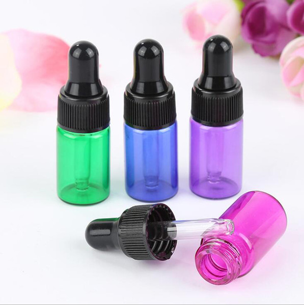 1000Pcs/lot 1ml 2ml 3ml 5ml Empty Mini Glass Dropper Bottles With Eye Dropper Black Lids For Essential Oil