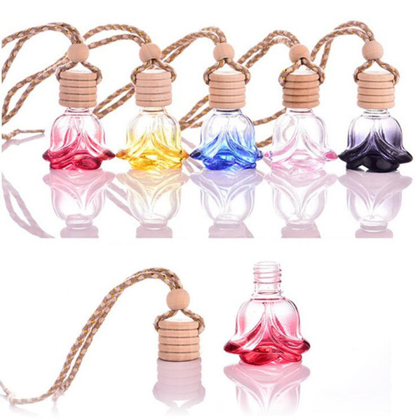 Colorful Essential Oil Auto Ornament Flower Shape Perfume Pendant Car Perfume Bottles Car-styling Hanging Glass Bottle Air Freshener