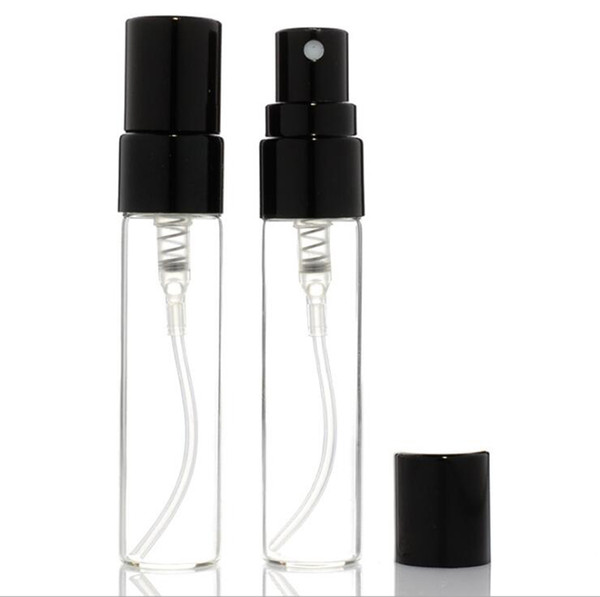 Best Price 1000pcs/lot Mini Perfume Spray Bottles Transparent Travel Empty Glass Perfume Vials With Black Lid Free Shipping