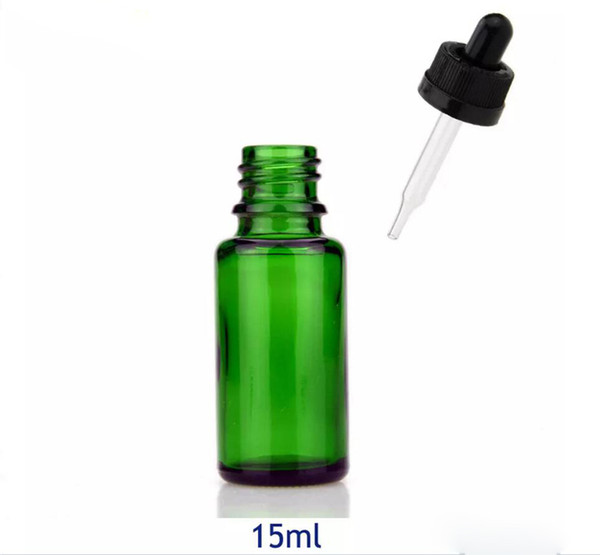 15ml Green Blue Clear Amber Glass Dropper Bottles Empty Oil Bottles 15 ml With childproof cap and tip dropper cigarette liquid bottle