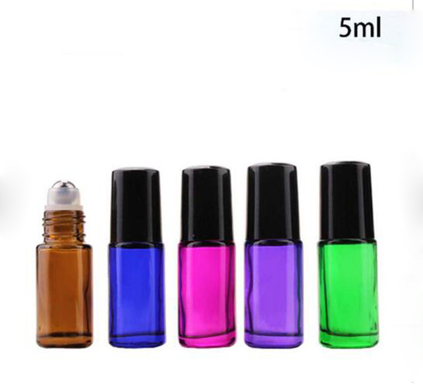 Factory Price 2500pcs/lot Empty 5ml Perfume Roll bottles Colorful Glass Roll-on Bottle With Metal Balls For Essential Oil Roller Bottle
