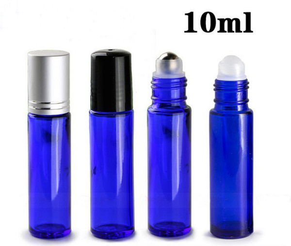 Hot Perfume Roller Bottle Essential Oil Empty Blue Bottles 10ml Roll-On Sample Glass Bottle With Blue Silver Plastic Cap 700pcs/lot