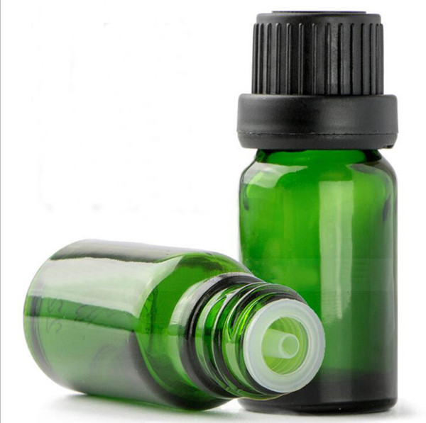Wholesale 768pcs/Lot Essential Oil Green 10ml Glass Bottle Vial With Black Screw Cap And Plug Free DHL Shipping