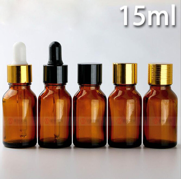 15ml Amber Glass Bottles With Dropper 1/2 OZ Amber Small Sample Vial Essential Oils Bottle With Black/Gold Cap Free Shipping