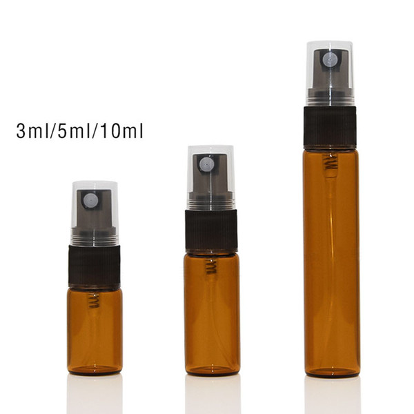 Promotion Price 3ml 5ml 10ml Empty Amber Glass Bottles Essential Oil Mist Spray Perfume Atomizer Bottle With Black Plastic Cap