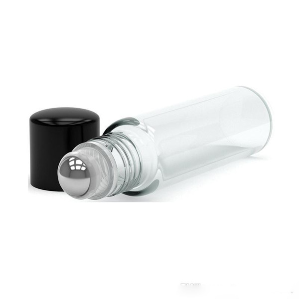 Promotion Price Empty 10ml Stainless Steel Roller Ball Essential Oil Perfume Glass Bottle Roll-on Bottles With Black Plastic Cap