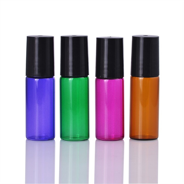 Colorful 5ml Roller Bottle for Essential Oils Glass Roll- on Bottles With Metal Roller Refillable Perfume Bottle With Black Cap